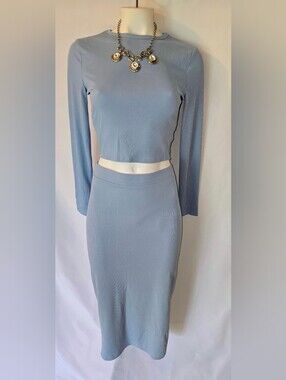 Ribbed Two-Piece Skirt Set - Sky Blue/ Necklace Included